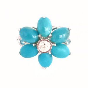 Sleeping Beauty Turquoise Sterling Silver Flower Ring Size 7